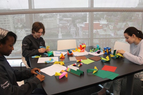 Students working at a table